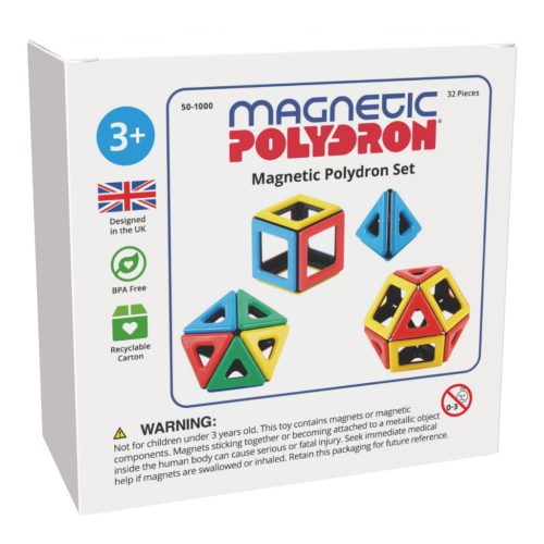 Set educativ de construcție magnetică 2D și 3D, 32 piese – Magnetic Polydron