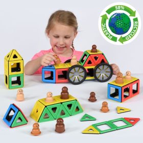   Set educativ de construcție magnetică cu vehicule și figurine, 92 piese – Magnetic Polydron