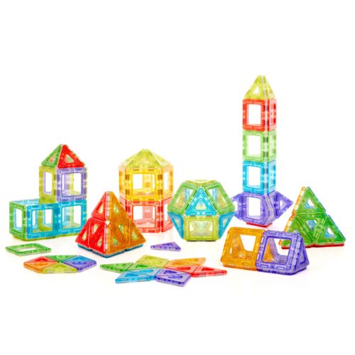 Set magnetic translucid de construcție pentru grupă, 128 piese – Magnetic Polydron