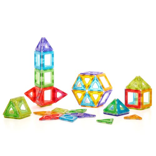 Set magnetic translucid de construcție 2D și 3D, 64 piese – Magnetic Polydron