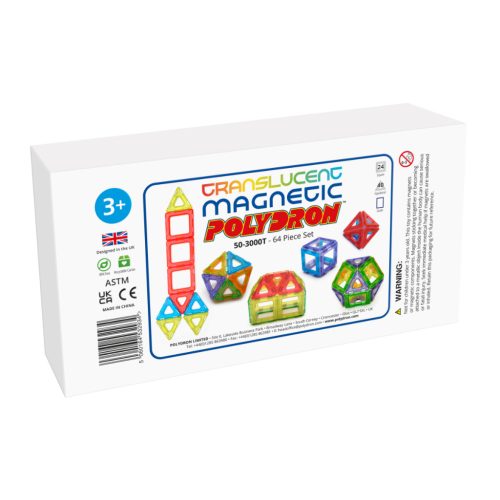 Set magnetic translucid de construcție 2D și 3D, 64 piese – Magnetic Polydron