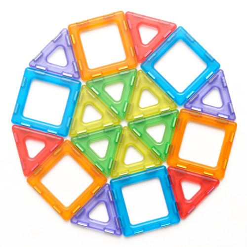 Set magnetic translucid de construcție 2D și 3D, 64 piese – Magnetic Polydron