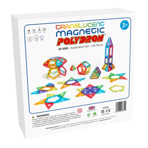 Set magnetic translucid de explorare geometrică, 100 piese – Magnetic Polydron