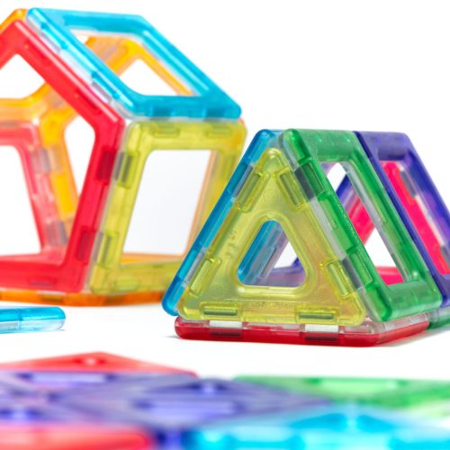 Set magnetic translucid de explorare geometrică, 100 piese – Magnetic Polydron