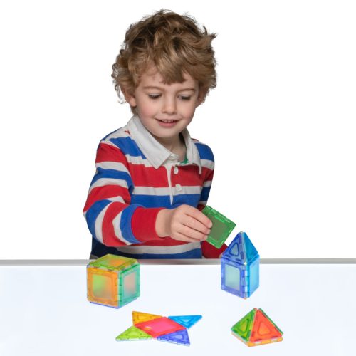 Set magnetic translucid de construcție 2D și 3D, 24 piese – Solid Magnetic Polydron