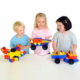   Set educativ de construcție pentru grupă cu vehicule și figurine, 372 piese – Junior Polydron