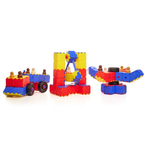 Set educativ de construcție pentru grupă cu vehicule și figurine, 372 piese – Junior Polydron