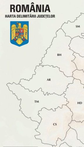 Hartă de perete România cu delimitarea județelor