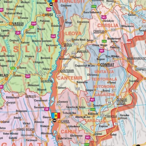 Hartă administrativă de perete România și Moldova  160x100 cm