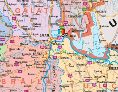 Hartă administrativă de perete România și Moldova  160x100 cm