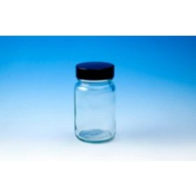   Sticle de praf din sticlă transparentă cu gât lat și capac cu șurub negru R3/38 - 60mL x 10 buc