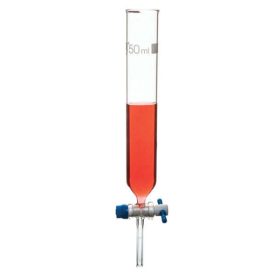   Pâlnie de picurare - cilindrică, capac. 50ml, mărime soclu 19/26, sticlă borosilicată, cilindrică negradată cu dop de sticlă și dop de plastic interschimbabil